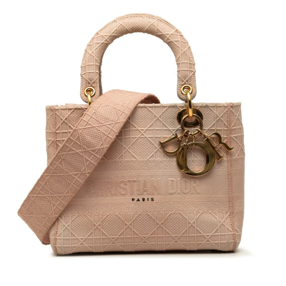 Christian Dior Cannage Lady Lite Canvas 2Way Shoulder Bag Pink